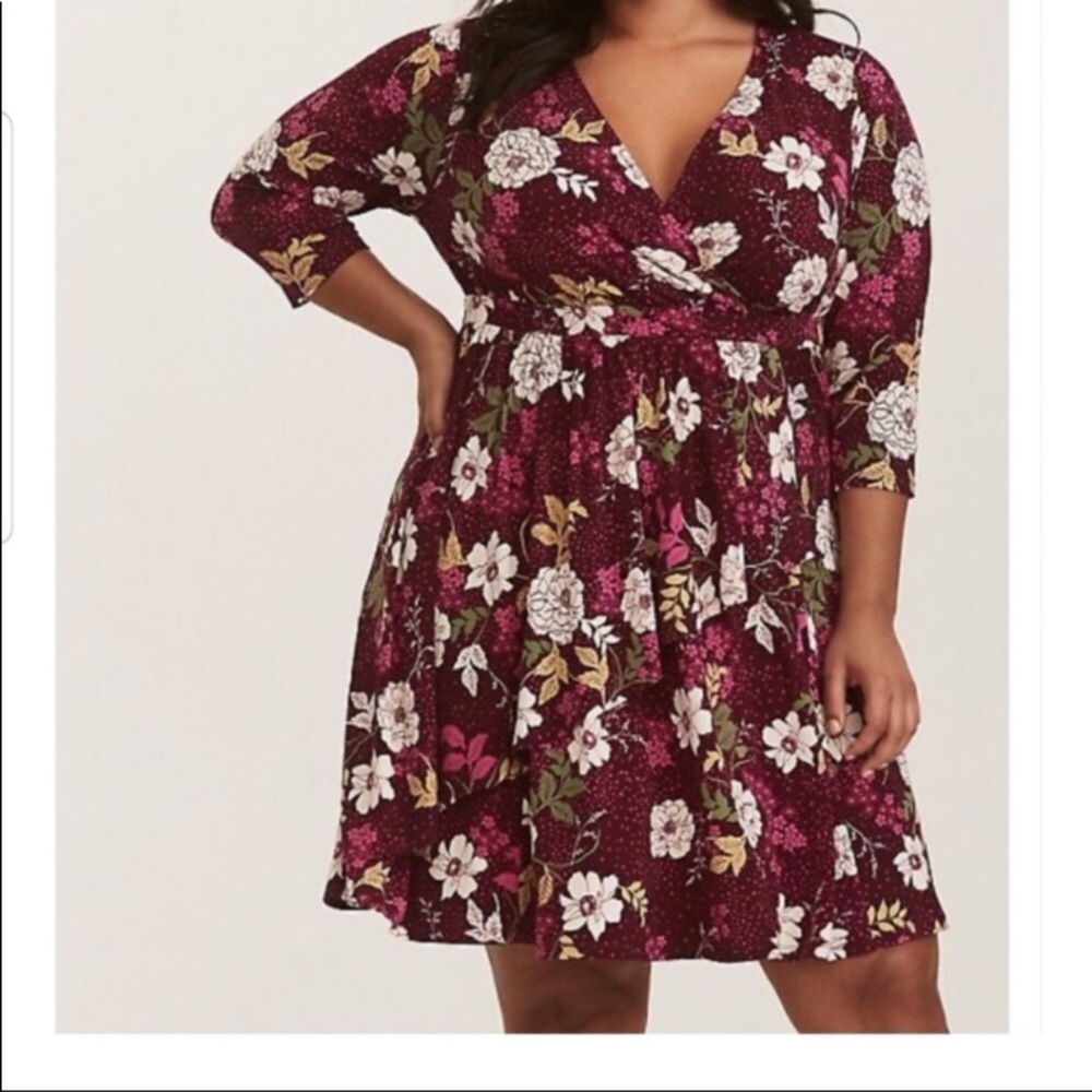 Torrid 3/4 Sleeve Floral Faux Wrap Dress 2X